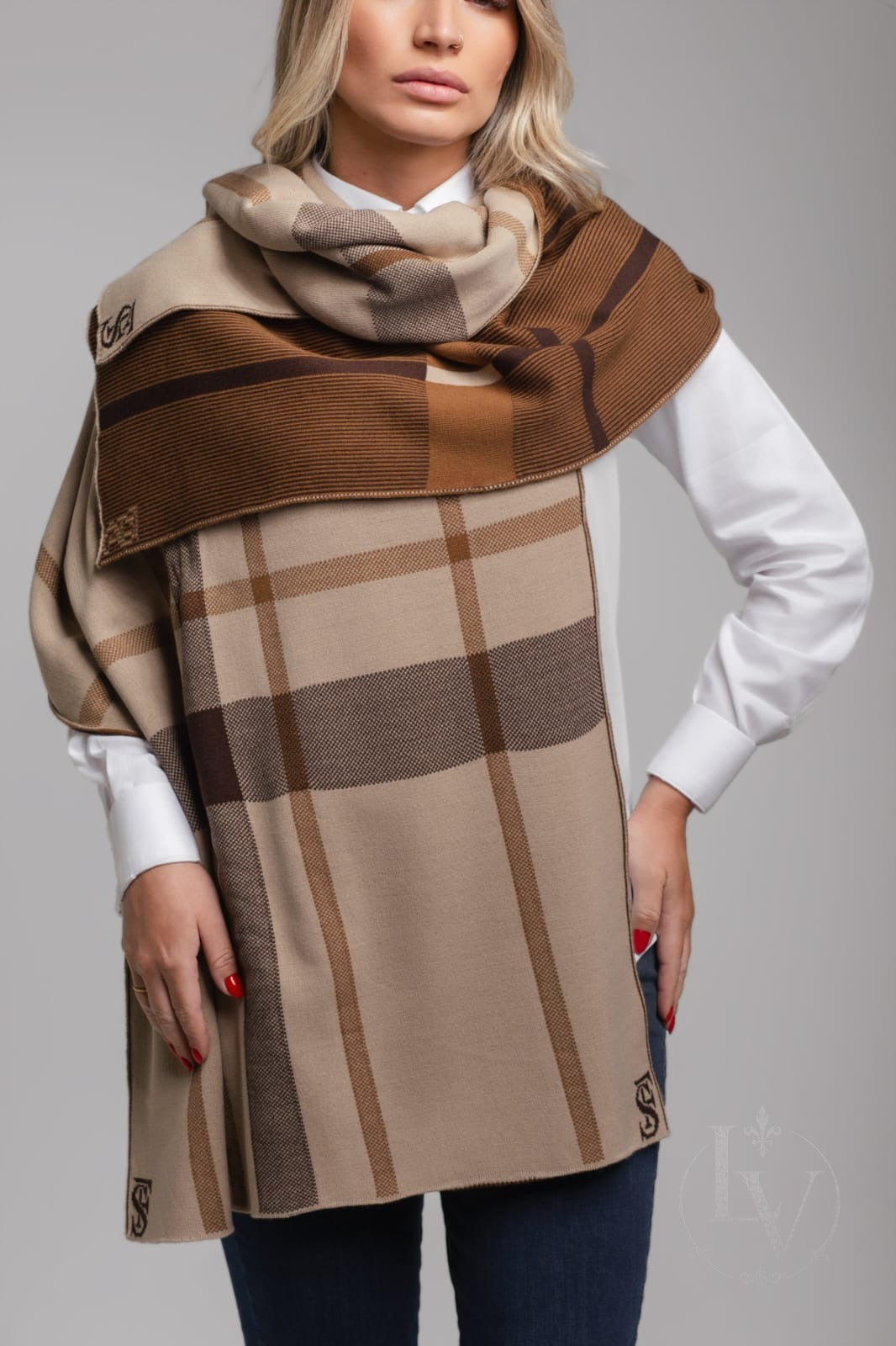 Manta Larga Escocessa Reversivel - Areia Caramelo Marrom