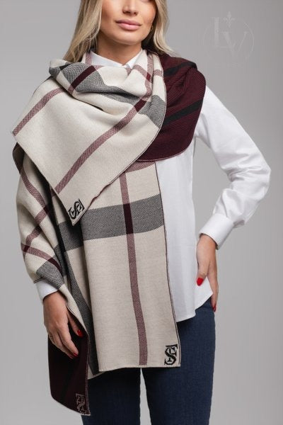 Manta Larga Escocessa Reversivel - Creme Bordo Preto