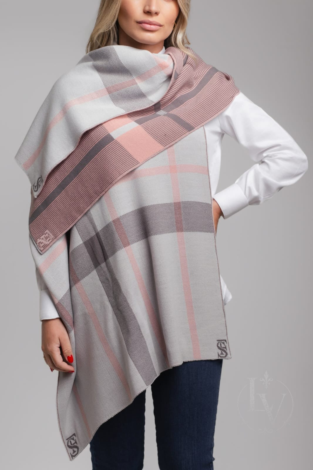 Manta Larga Escocessa Reversivel - Prata Rose Cinza