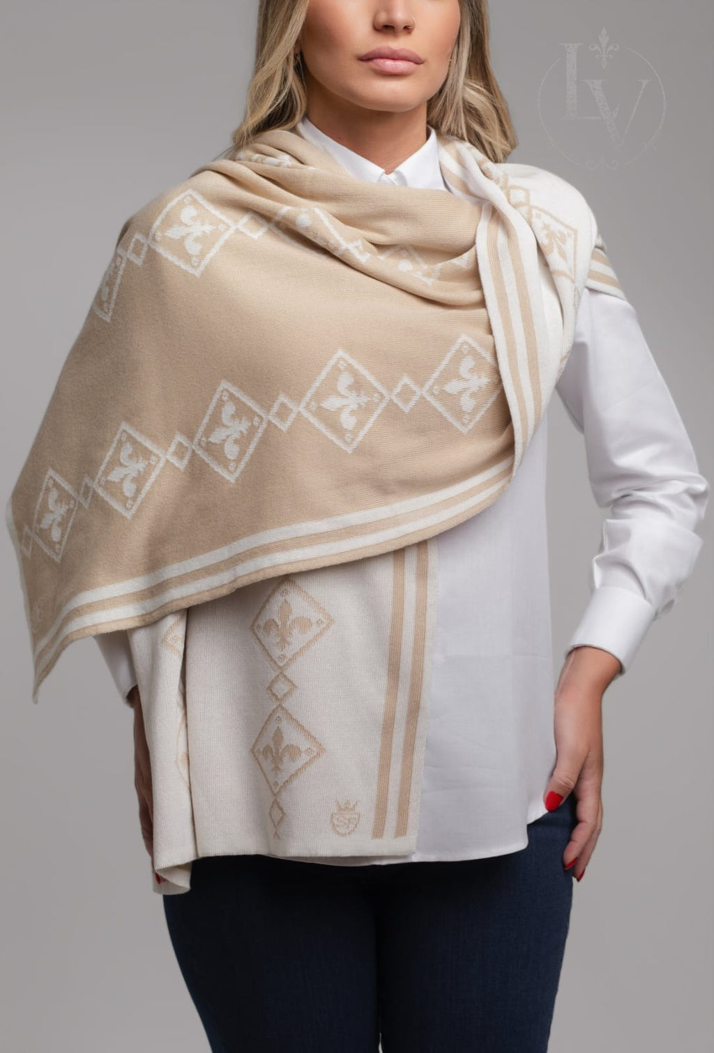Manta Larga Flor de Liz - Off White/Bege