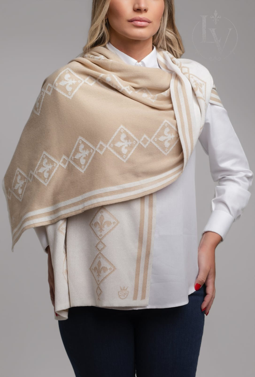 Manta Larga Flor de Liz - Off White/Bege