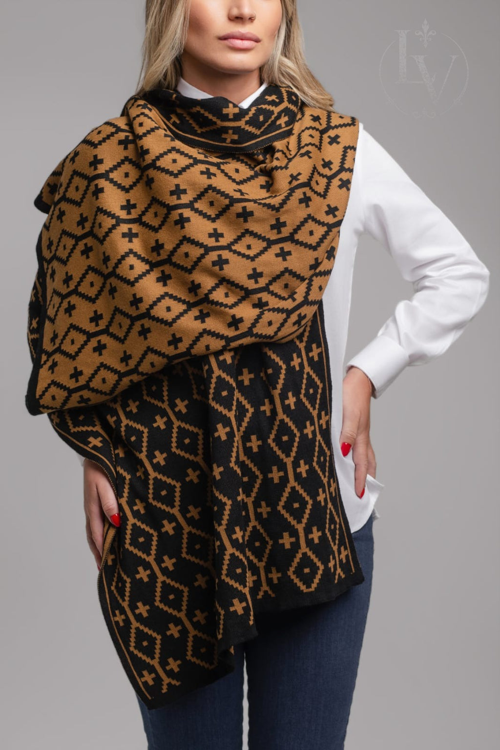 Manta Larga Santa Cruz Feminino - Preto/Caramelo