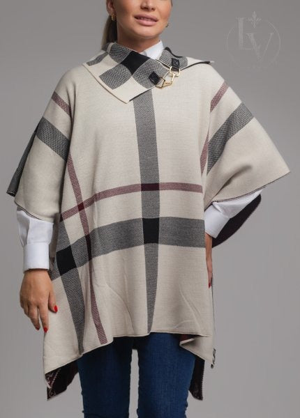 Poncho Escocês - Creme Preto Bordo