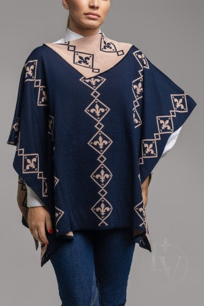 Poncho Flor de Liz - Marinho/Nude