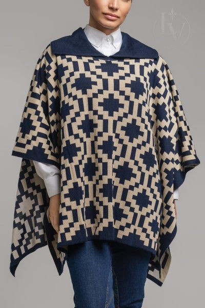 Poncho Missionera - Marinho/Bege