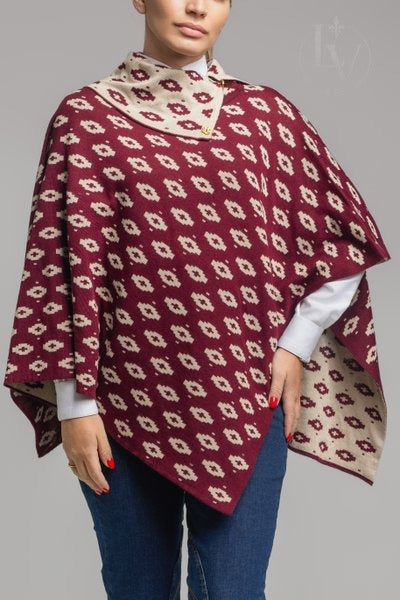 Poncho Pampinhas - Bordo/Bege