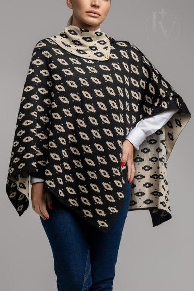 Poncho Pampinhas - Preto/Bege