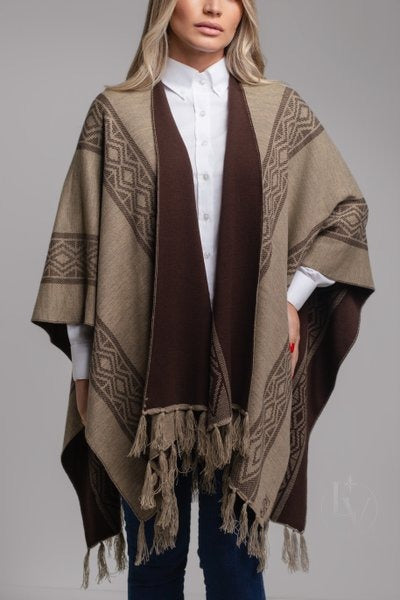 Ruana Ancestral - Bege Mescla Marrom