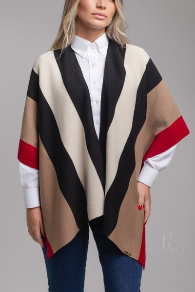 Ruana Catalina - Vermelho Bege Preto Creme