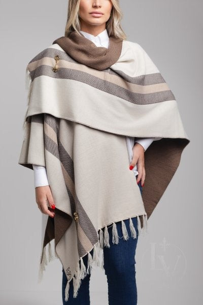 Ruana Polo - Creme/Marrom/Bege