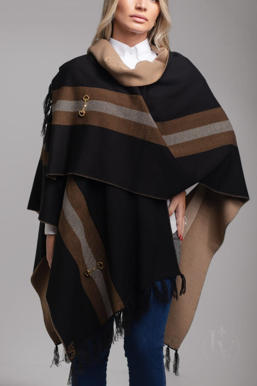 Ruana Polo - Preto/Caramelo/Areia